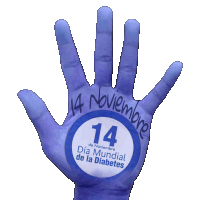 a hand is painted blue with the date 14 november on it