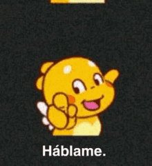 a cartoon character with wings is giving a thumbs up sign and the words `` hablame '' below it .