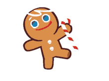 a gingerbread man is holding a candy cane