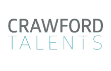 a logo for crawford talents that is blue