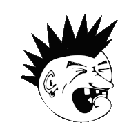 a black and white drawing of a person with a mohawk on their head