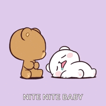 a cartoon of a teddy bear kissing another teddy bear with the words nite nite baby above them
