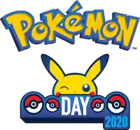 a logo for pokemon day 2020 with a pikachu behind it