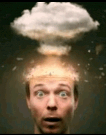 a man with a cloud coming out of his head and a surprised look on his face