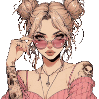 a drawing of a girl with buns and sunglasses