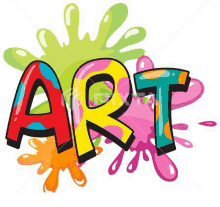 a colorful cartoon illustration of the word art with splashes of paint .