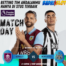 a poster for the premier league match between burnley and newcastle united