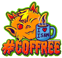 a sticker with a devil holding a cup that says i love isan