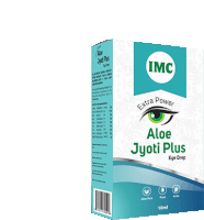 a blue and white box of aloe jyoti plus eye drops