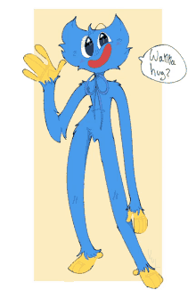 a drawing of a blue monster says wanna hug