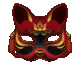 a red cat mask with gold ears and a crown on it on a white background .