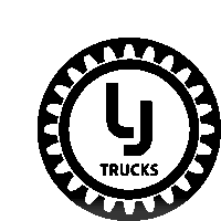 a black and white logo for trucks with a gear