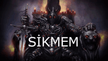 a painting of a demon holding a sword and the word sikmem