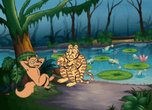 a cartoon of a fox and a tiger in a jungle