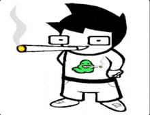 a cartoon character is smoking a cigarette while wearing glasses .