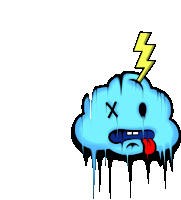 a cartoon drawing of a cloud with a lightning bolt coming out of it 's head