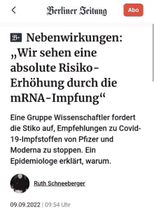 a screenshot of a berliner zeitung article about mrna injections