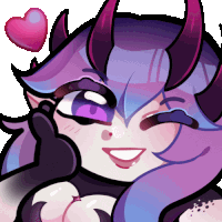 a cartoon drawing of a woman with horns and a pink heart behind her