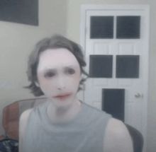 a blurry picture of a person wearing a white mask