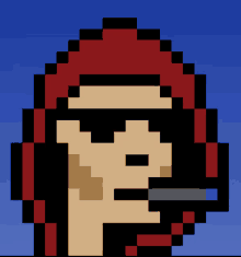 a pixel art of a person wearing headphones