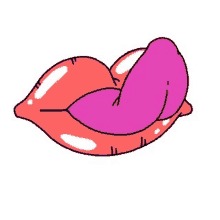 a cartoon of a woman 's lips with a purple tongue sticking out .