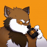 a cartoon drawing of a wolf drinking from a lobo cup