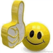 a smiley face is giving a thumbs up next to a hand .