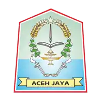 the coat of arms of aceh jaya is shown with a yellow ribbon