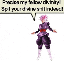 a cartoon character with a speech bubble that says precise my fellow divinity