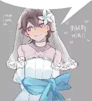 a drawing of a girl in a wedding dress with the words marry him