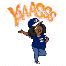 a cartoon of a woman wearing a new york giants shirt