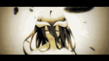 a close up of a girl with horns on her face