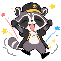 a cartoon drawing of a raccoon wearing a hat and jacket