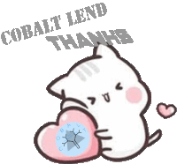 a cat holding a pink heart with the words cobalt lend thanks written above it