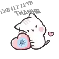 a cat holding a pink heart with the words cobalt lend thanks written above it