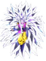 a drawing of a super saiyan goku with a lot of white and purple hair .