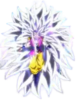 a drawing of a super saiyan goku with a lot of white and purple hair .