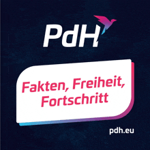 a pdh logo with a bird and the words fakten freiheit fortschritt