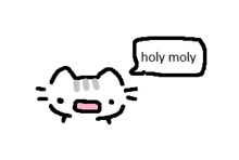 a drawing of a cat with a speech bubble saying holy moly .