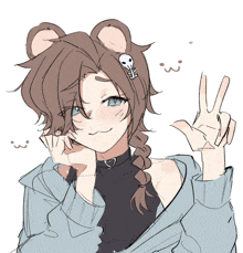 a drawing of a girl with a peace sign