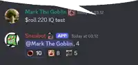 a screenshot of a chat between mark the goblin snusbot and mark the goblin 4