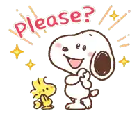 snoopy and woodstock are standing next to each other and they are asking please