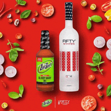 a bottle of bloody mary mix next to a fifty states vodka