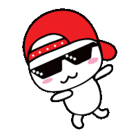 a cartoon character wearing sunglasses and a red hat .