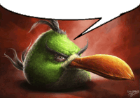 a drawing of an angry bird with a speech bubble that says sam spratt