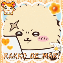 a picture of a hamster with the name rakko de mari on the bottom