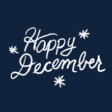 a blue background with the words happy december written in white