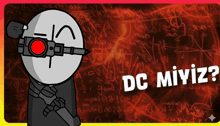 a cartoon character with a red eye and the words dc miyiz