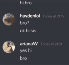 a screenshot of a conversation between hayden lol and ariana w