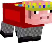 a minecraft pig wearing a crown and a red shirt